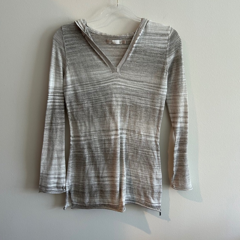 prAna Gemm Hoodie Gray Taupe Small Space Dye Striped V-Neck W2GEMM113